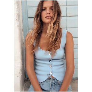 Zara Plain Knit Corset Top in Blue, Size Medium